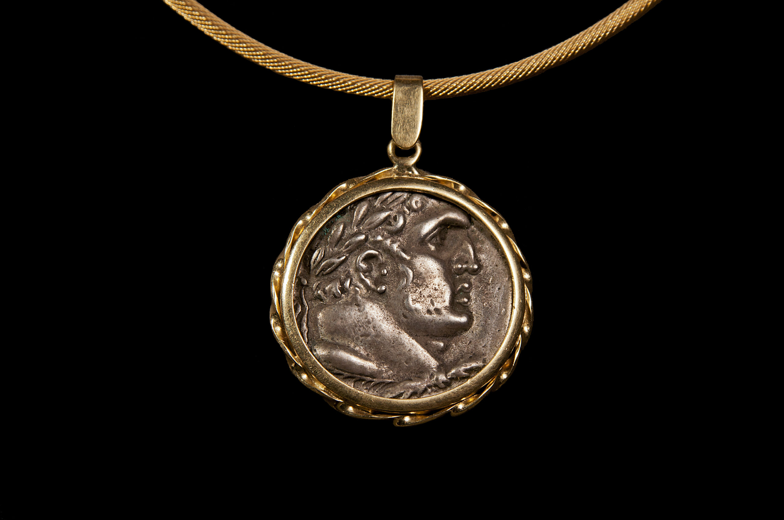 Silver Tyre Shekel Coin in an 18K Gold Pendent
