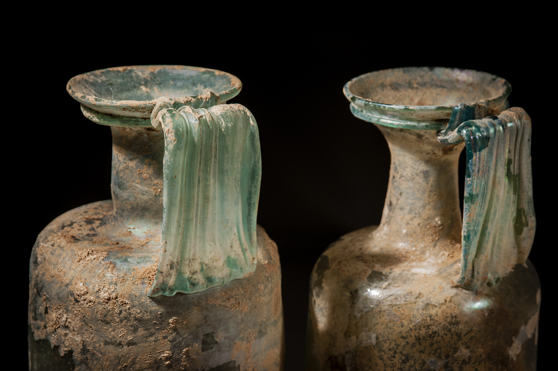 Pair of Large Glass Ewers with Wide Strap Handles - Image 2