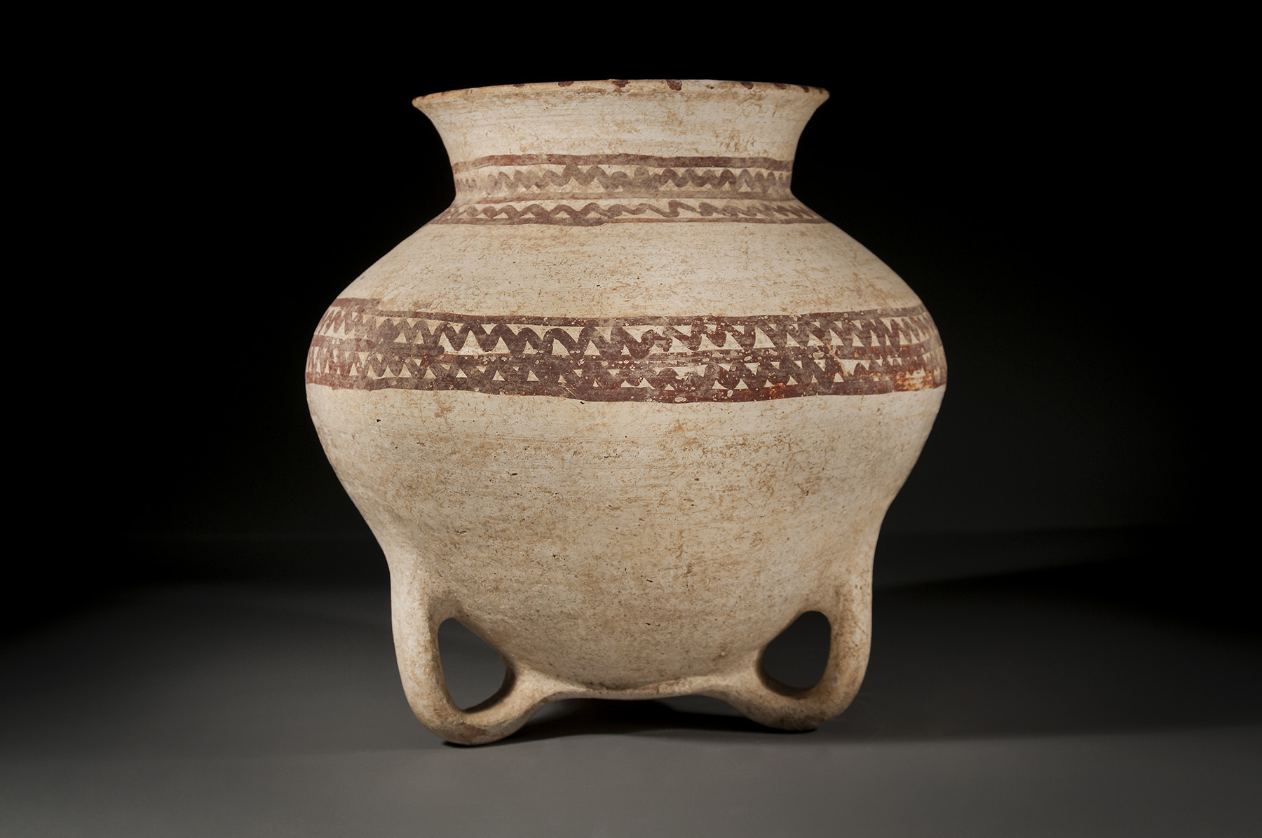 Canaanite Chocolate and White Ware Loop Footed Jar