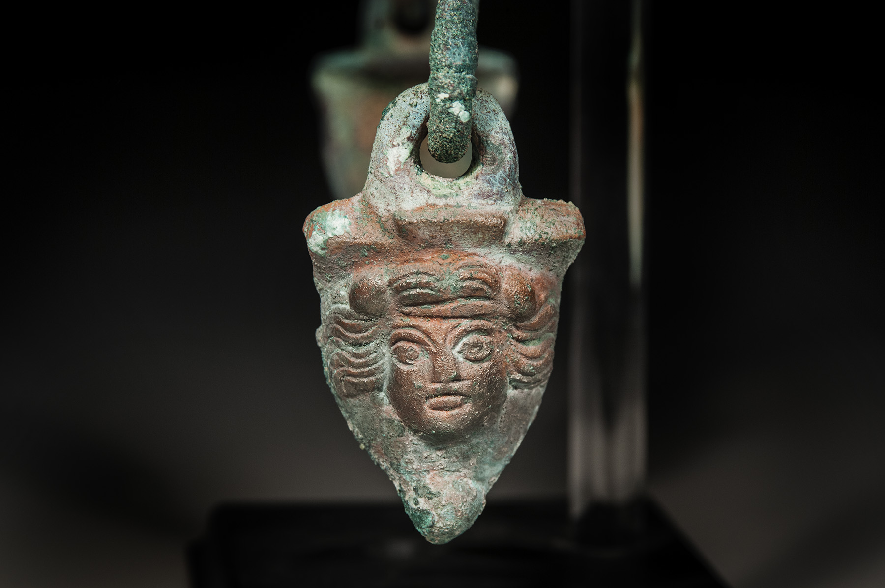 Roman Bronze Pot Handle with Faces