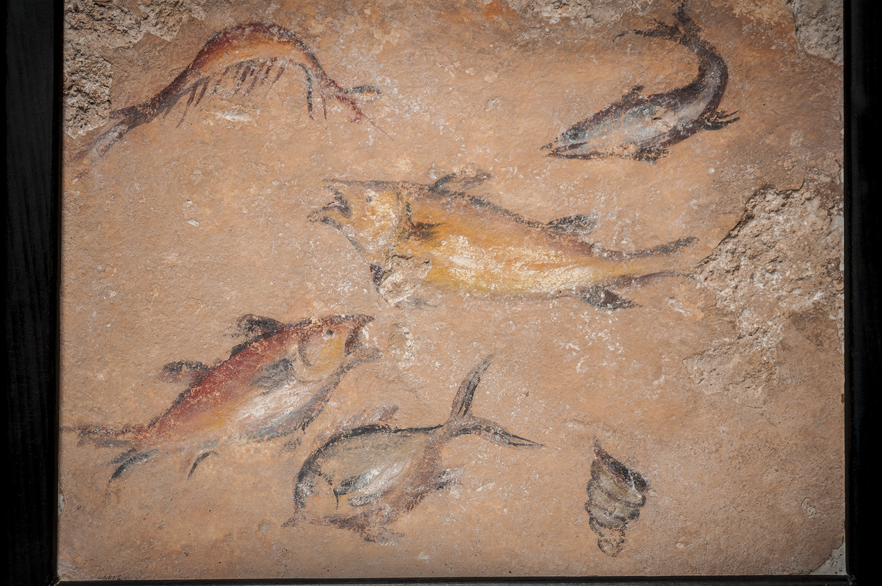 Roman Pompeian Wall Fresco with Aquarium-like Swimming Fish