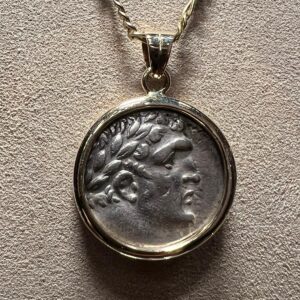 Silver Tyre Shekel Coin in an 18K Gold Pendent