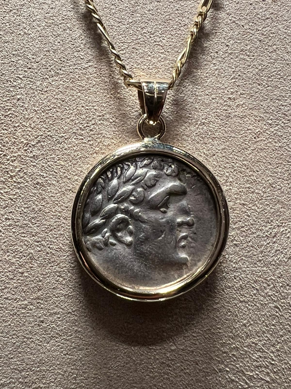 Silver Tyre Shekel Coin in an 18K Gold Pendent